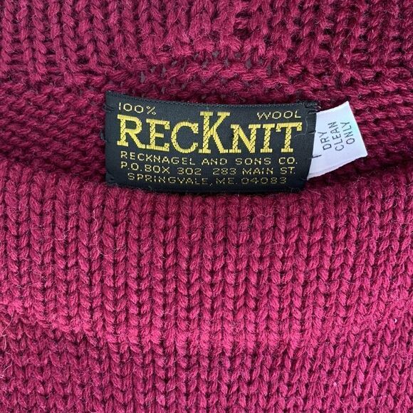 Recknit rare letterman vintage 100% burgundy wool heavy duty sweater, size XL - Picture 3 of 11